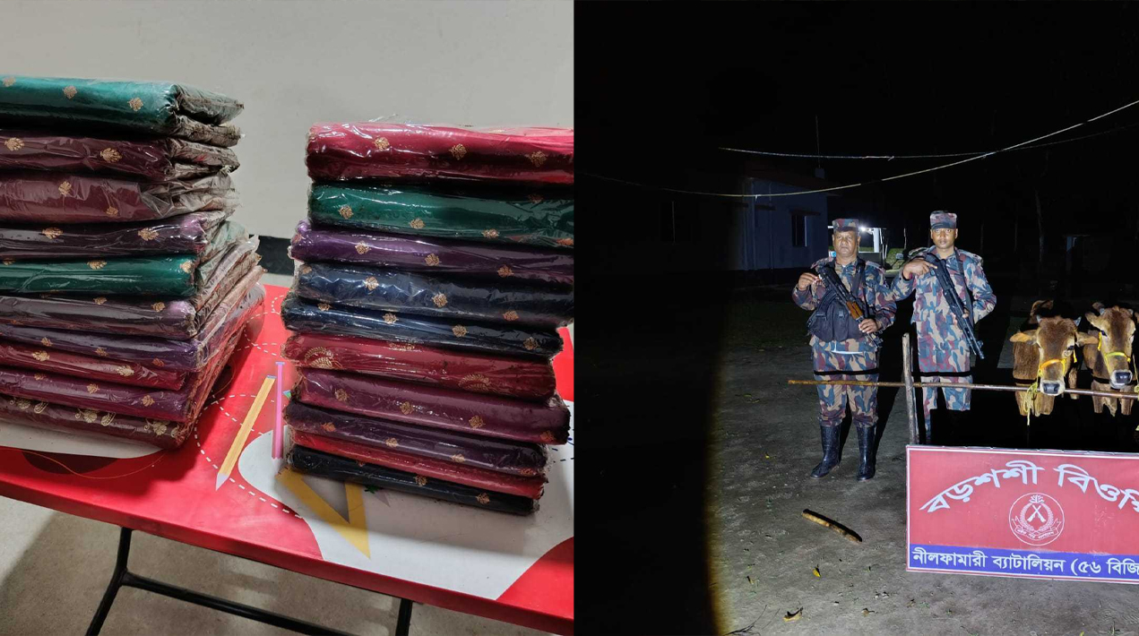 পঞ্চগড়ের সীমান্ত এলাকা থেকে জব্দ ভারতীয় শাড়ি ও ২ গরু