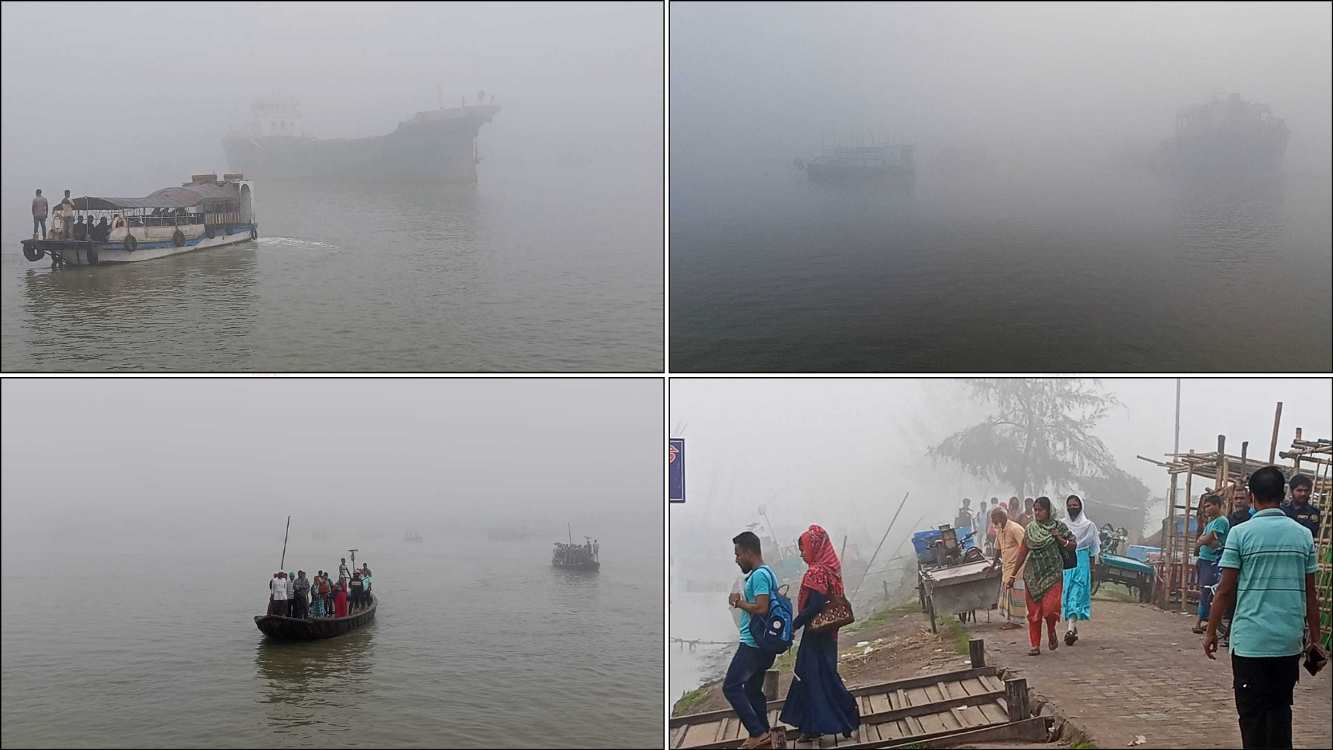 ঘন কুয়াশায় নদীতে আটকা নৌযান, সড়কে যানজট