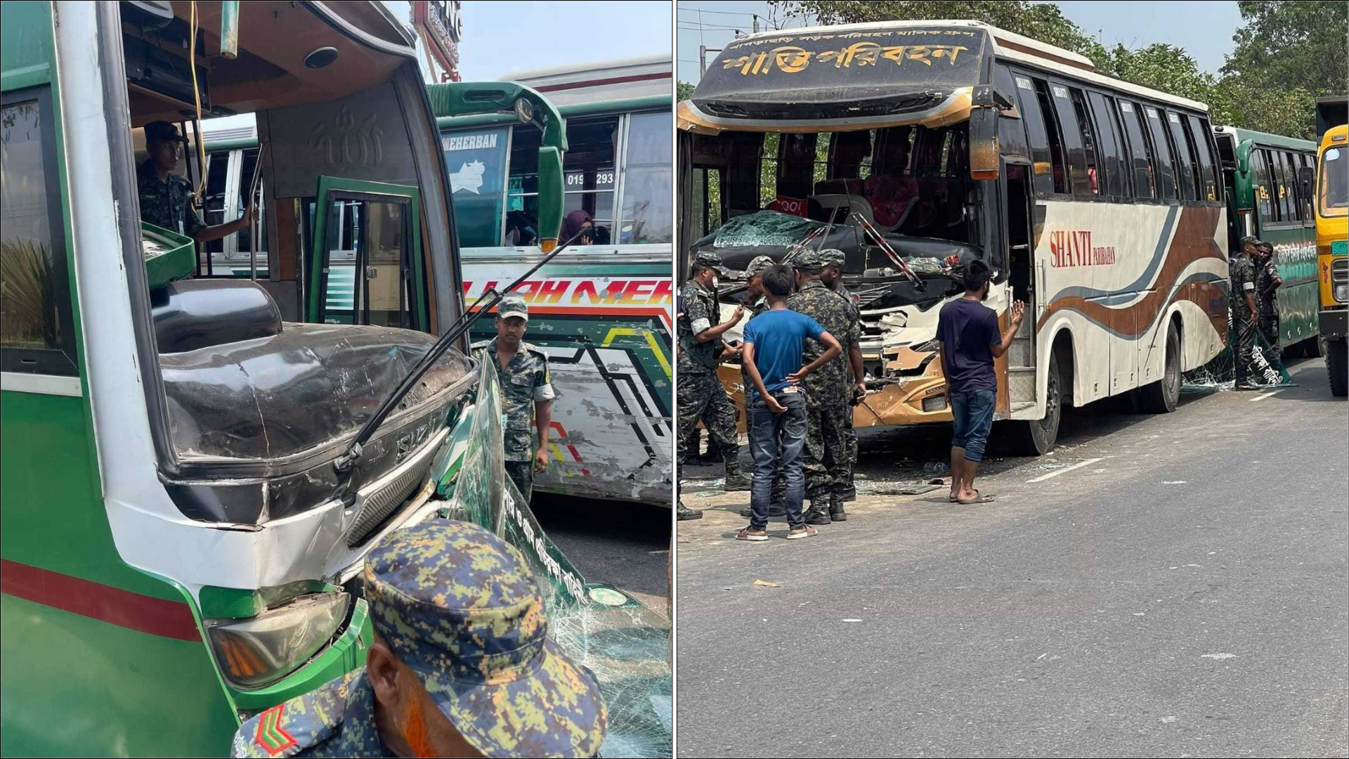 কুমিল্লায় আনসারবাহী বাসের ত্রিমুখী সংঘর্ষ, আহত ৭