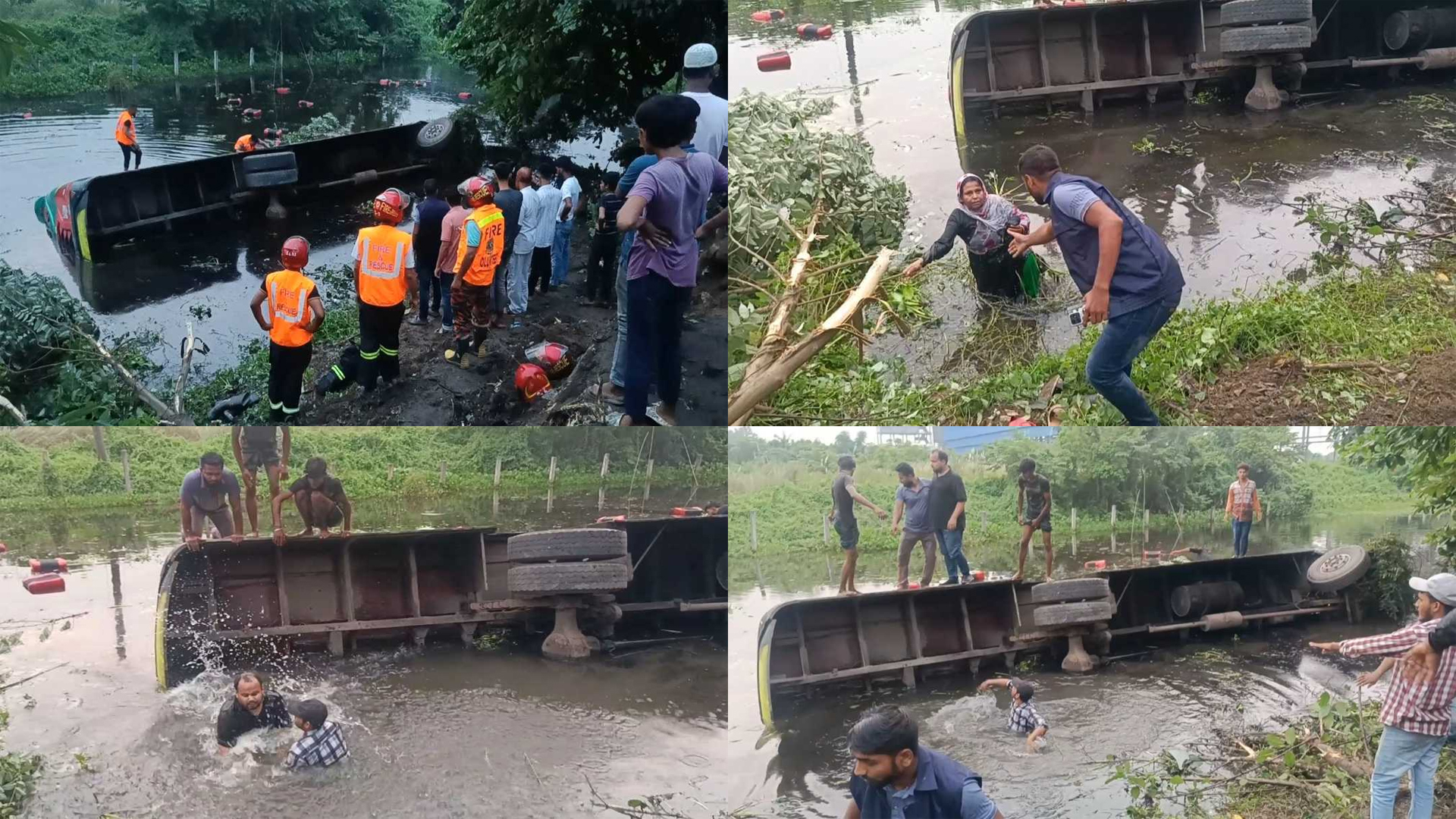 নারায়ণগঞ্জে মহাসড়ক থেকে যাত্রীবাহী বাস খাদে, আহত ১০