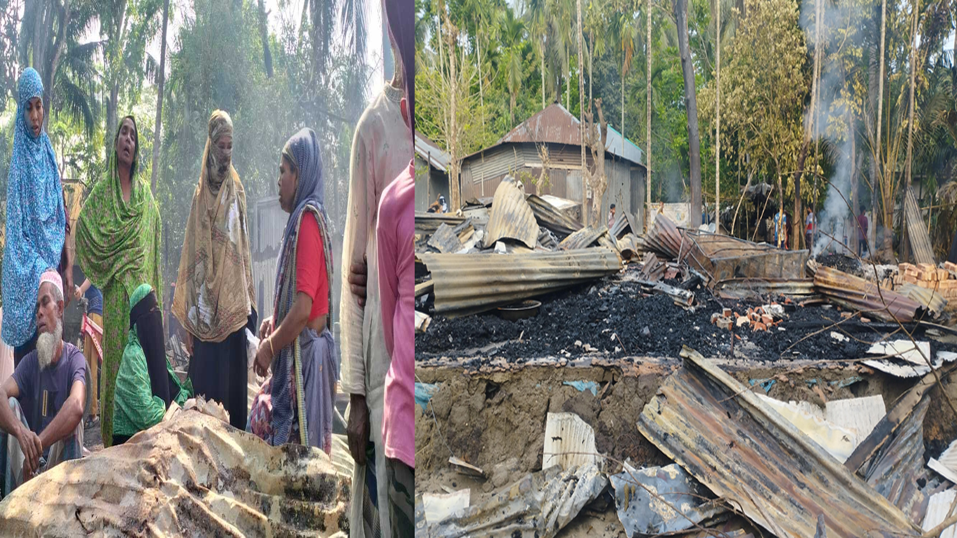 গ্রামজুড়ে পোড়া গন্ধ, ক্ষতিগ্রস্তদের কান্না