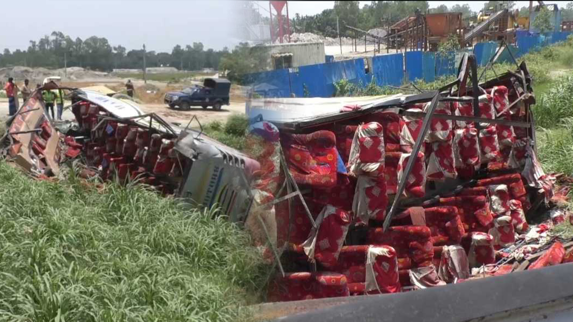 টাঙ্গাইল যাত্রীবাহী বাস উল্টে খাদে