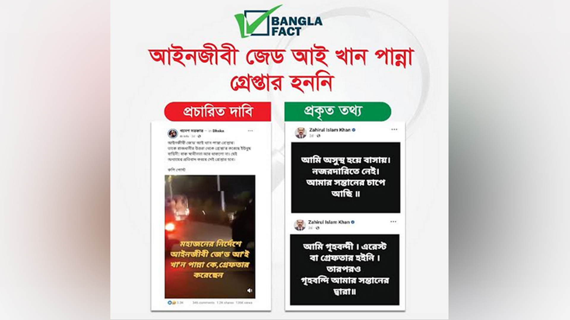 আইনজীবী জেড আই খান পান্নার গ্রেফতারের তথ্যটি মিথ্যা: বাংলাফ্যাক্ট