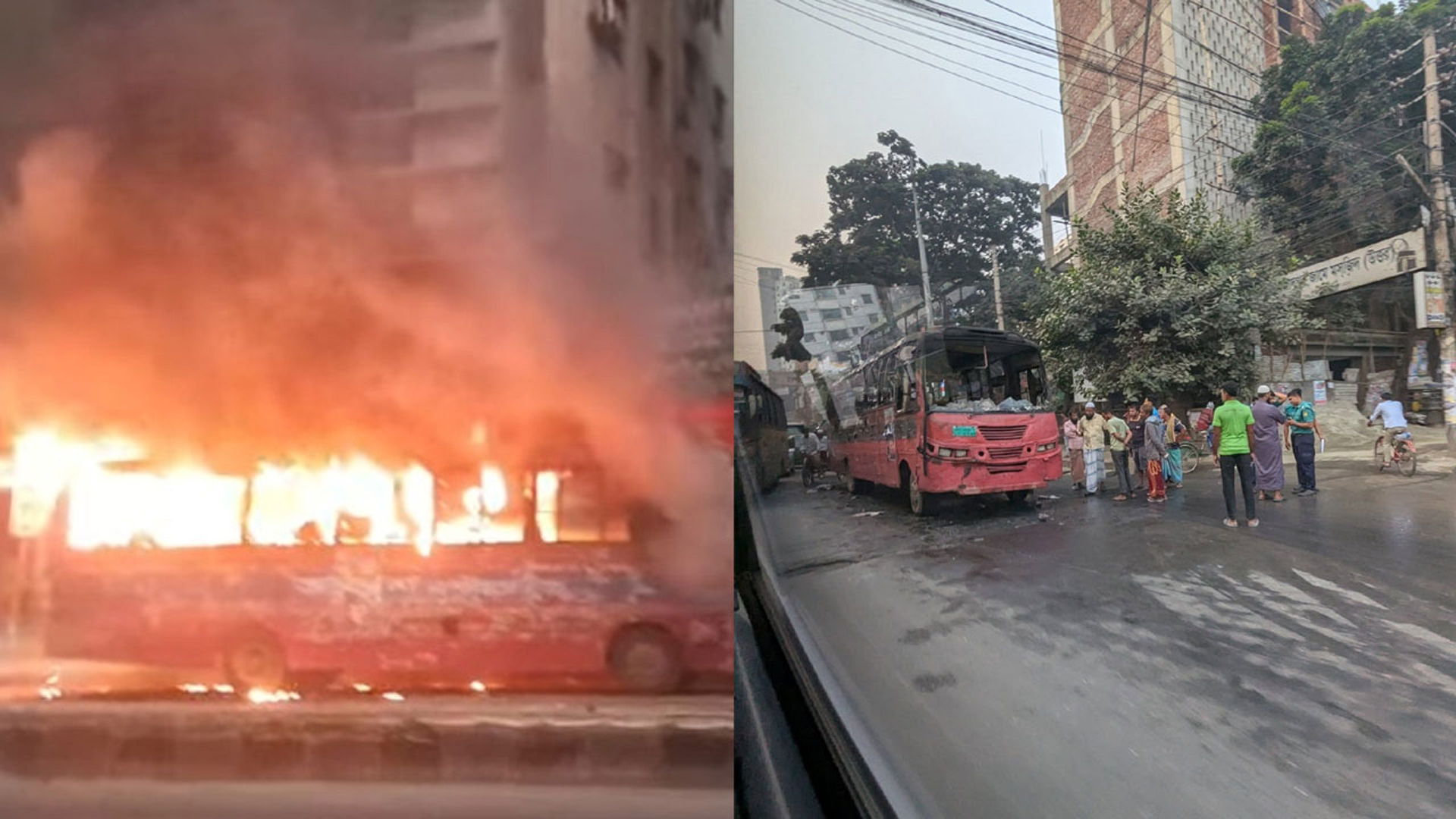 রাজধানীতে বাসে আগুন