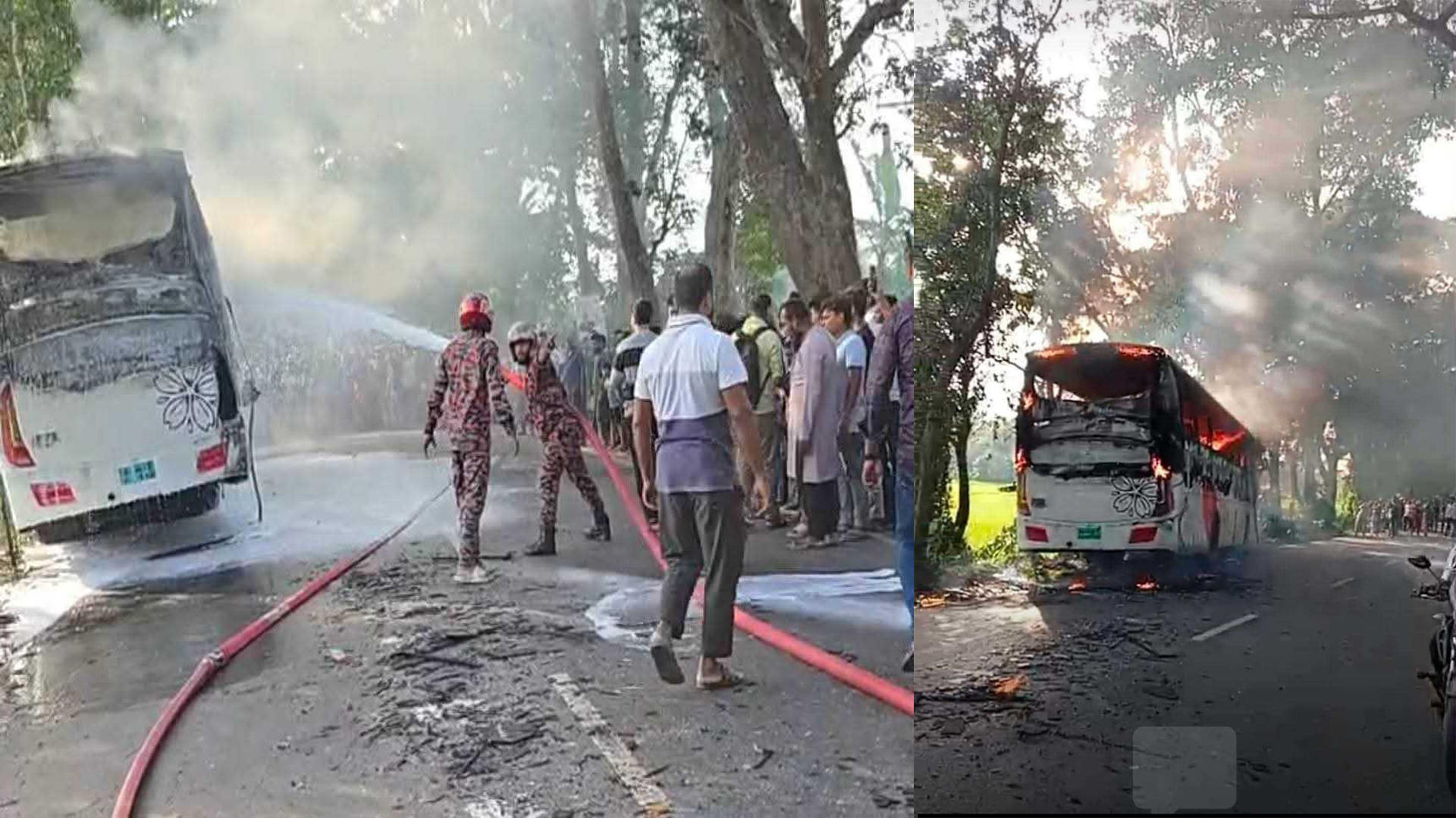 মাদারীপুরে যাত্রীবাহী বাস আগুন, একজনের মৃত্যু