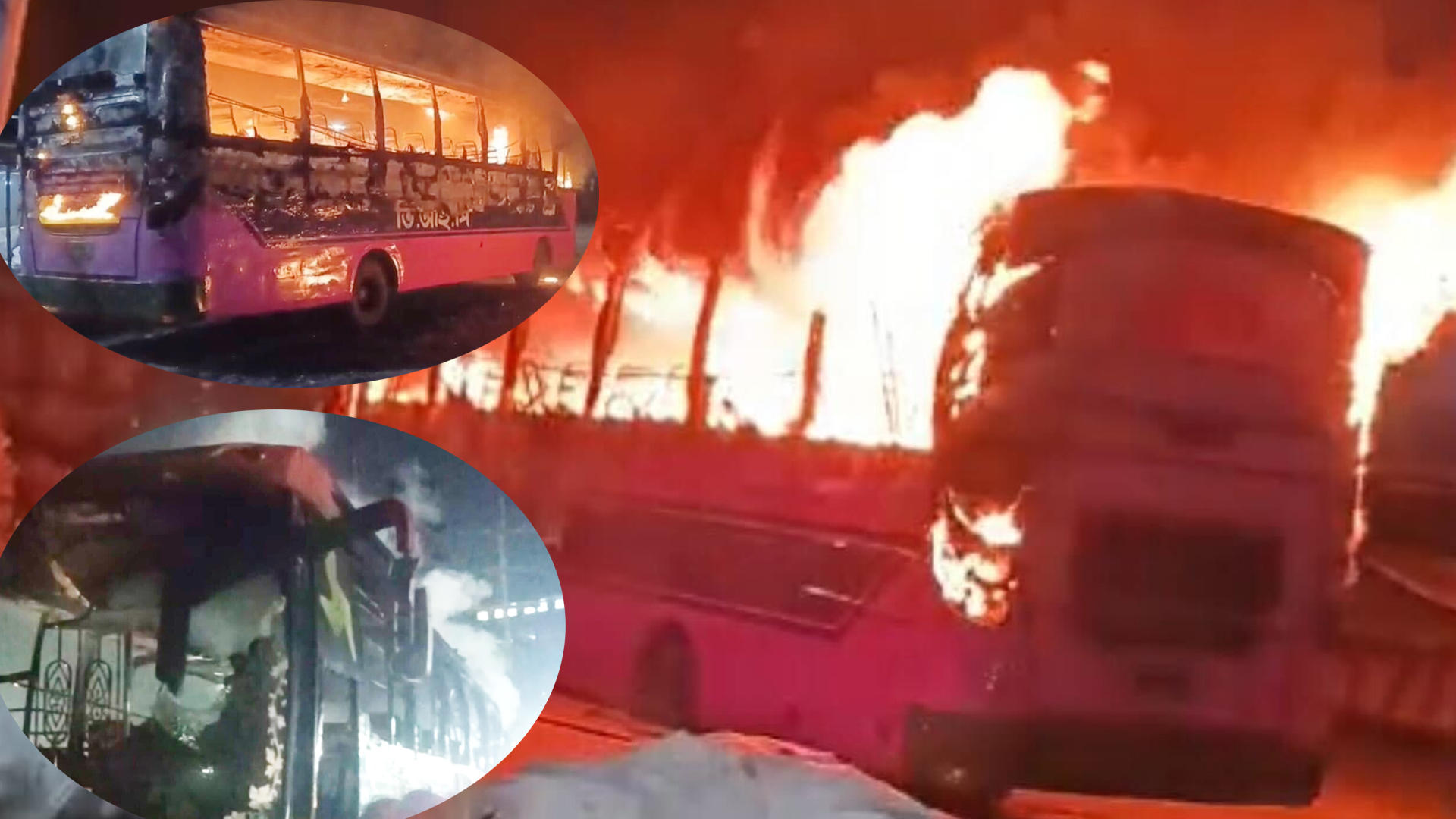 গাজীপুরে এক রাতে ৩ বাসে দুর্বৃত্তের আগুন