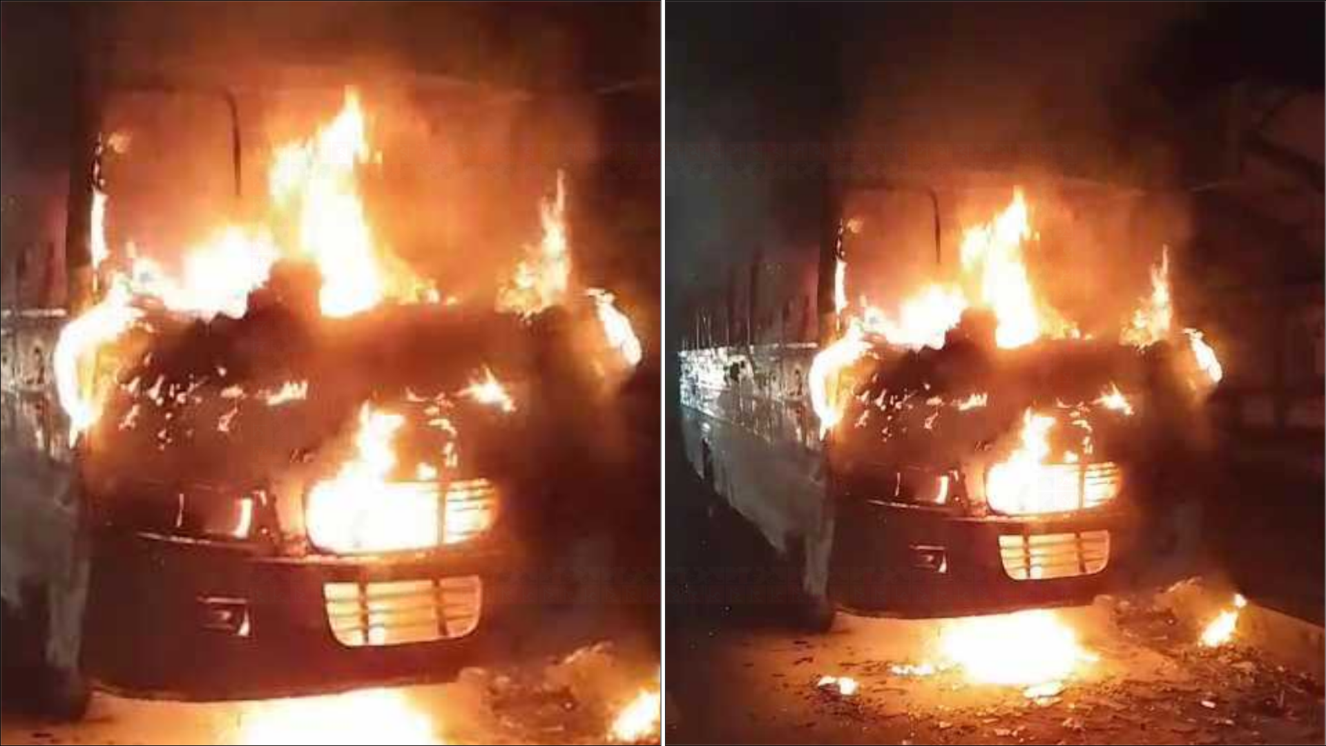 থেমে থাকা স্কুলবাসে দুর্বৃত্তদের আগুন, গুরুতর দগ্ধ ঘুমন্ত চালক