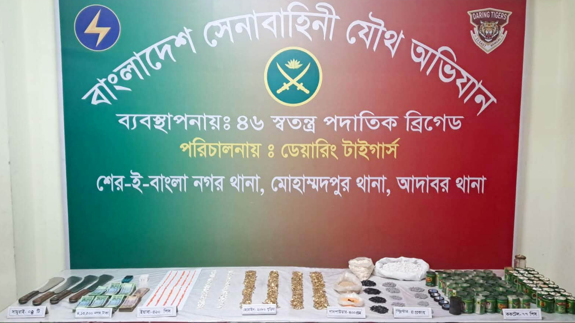 ‎মোহাম্মদপুরে সেনা অভিযানে বিপুল বিস্ফোরক দ্রব্য ও মাদক উদ্ধার