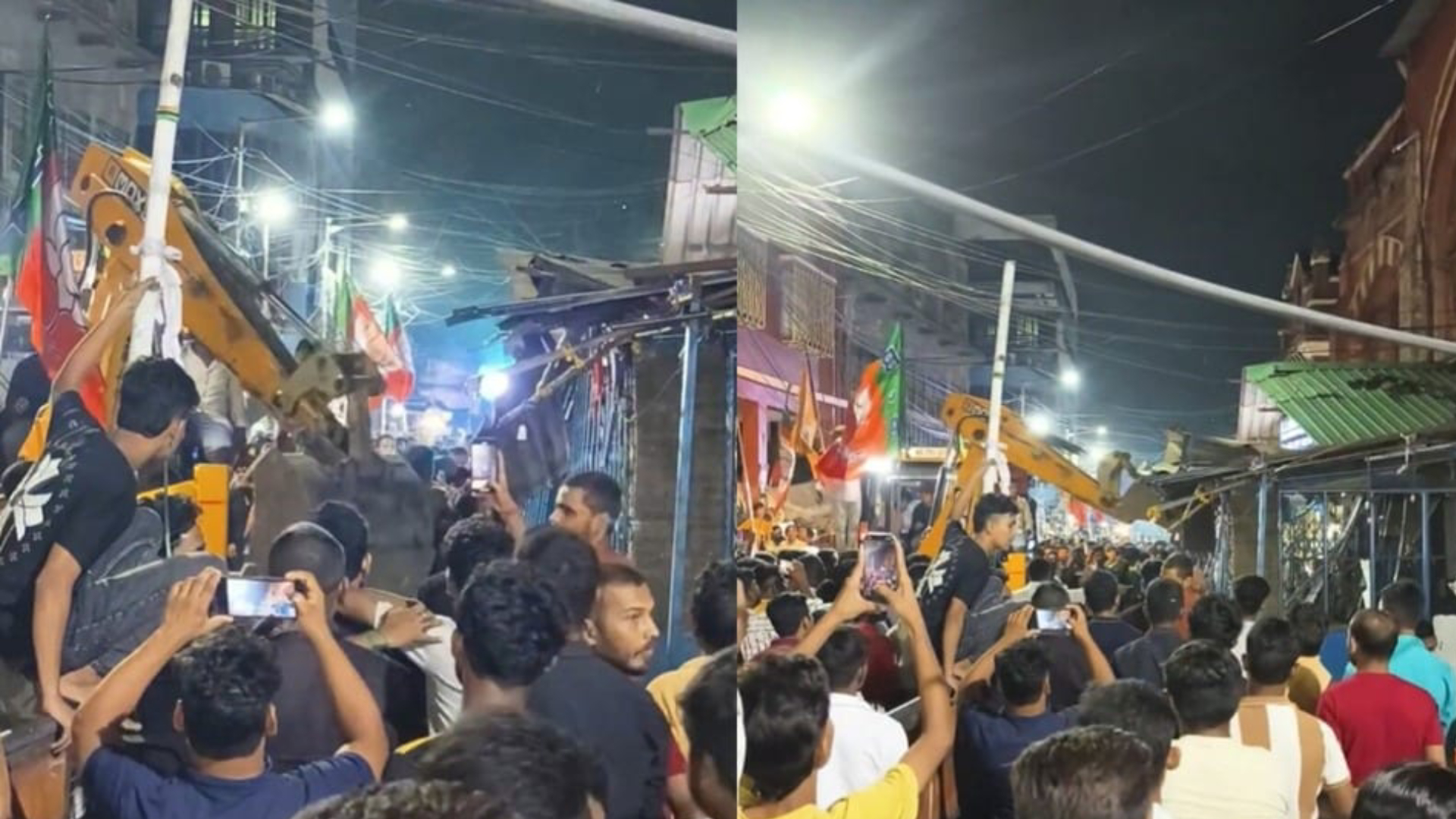 কলকাতায় বুলডোজার দিয়ে মাংসের দোকান ভাঙল বিজেপির কর্মীরা!
