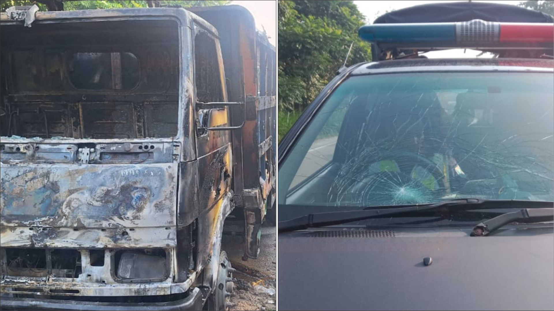 শরীয়তপুরে ট্রাকে আগুন ও পুলিশের গাড়ি ভাঙচুর: সন্দেহভাজন আটক ৩