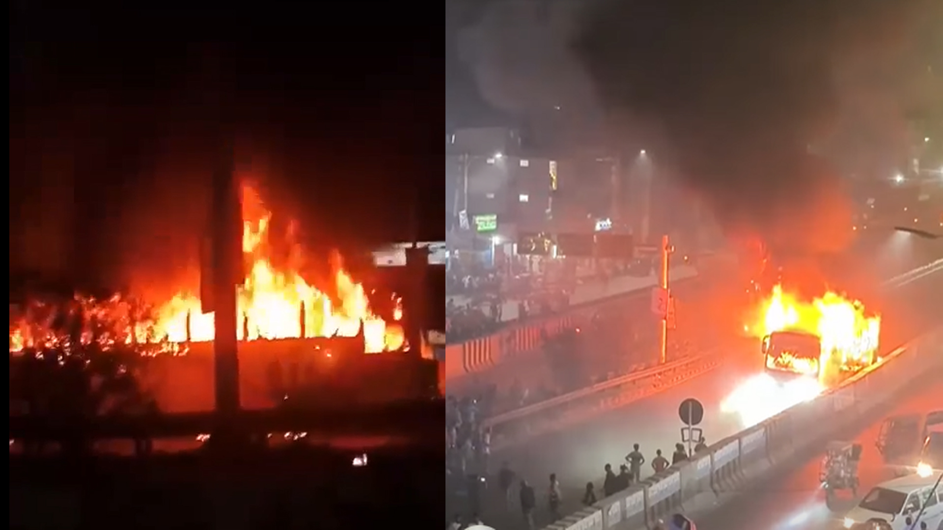 রাজধানীর ধোলাইপাড়ে যাত্রীবাহী বাসে আগুন