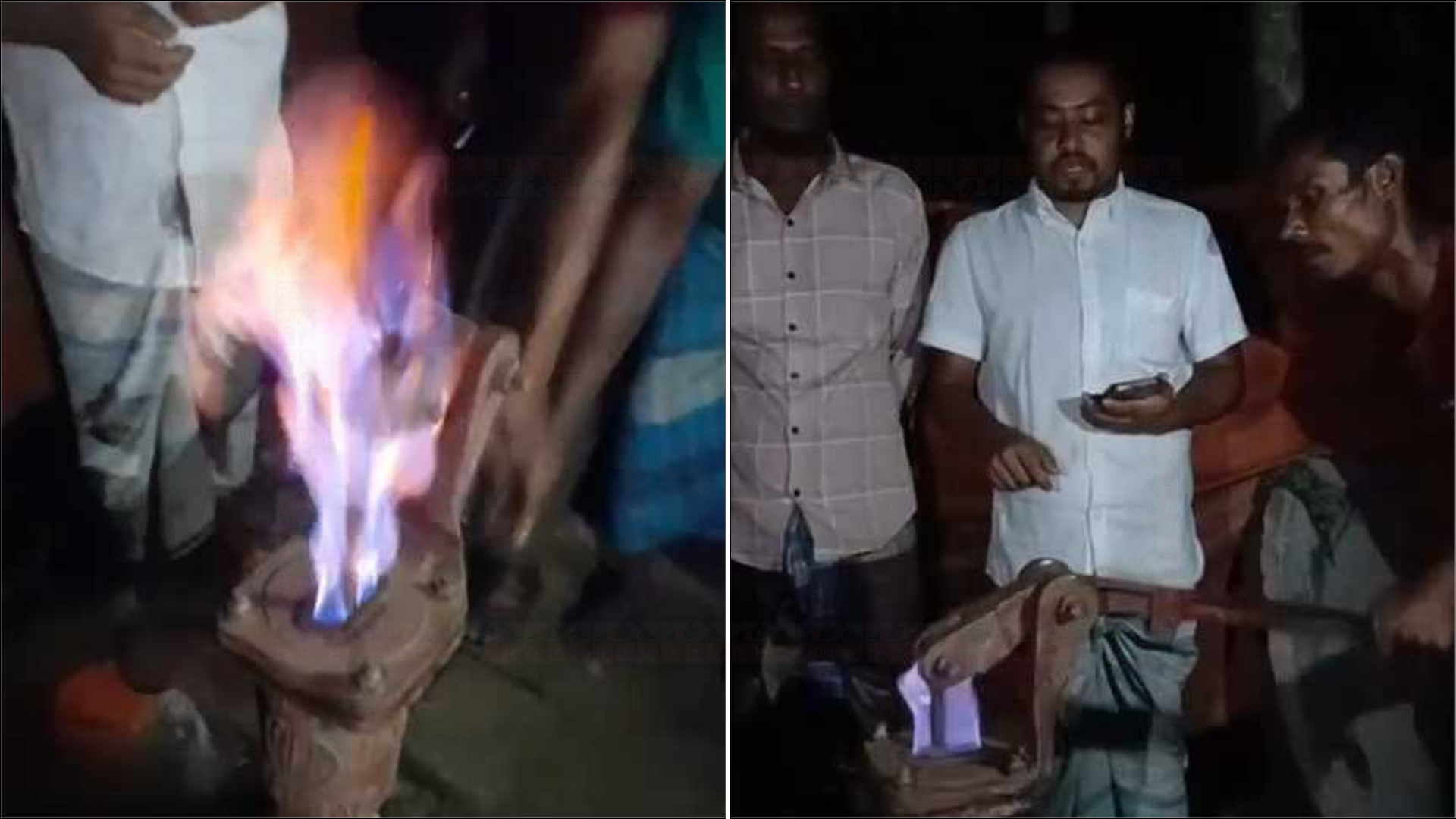 নলকূপে দিয়াশলাই ধরতেই দাউ দাউ করে জ্বলছে আগুন