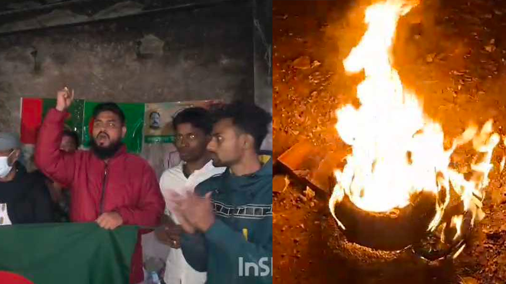 তারাকান্দায় আওয়ামী লীগের কর্মসূচি ঘিরে উত্তেজনা, আগুন জ্বালিয়ে বৈষম্যবিরোধীদের বিক্ষোভ