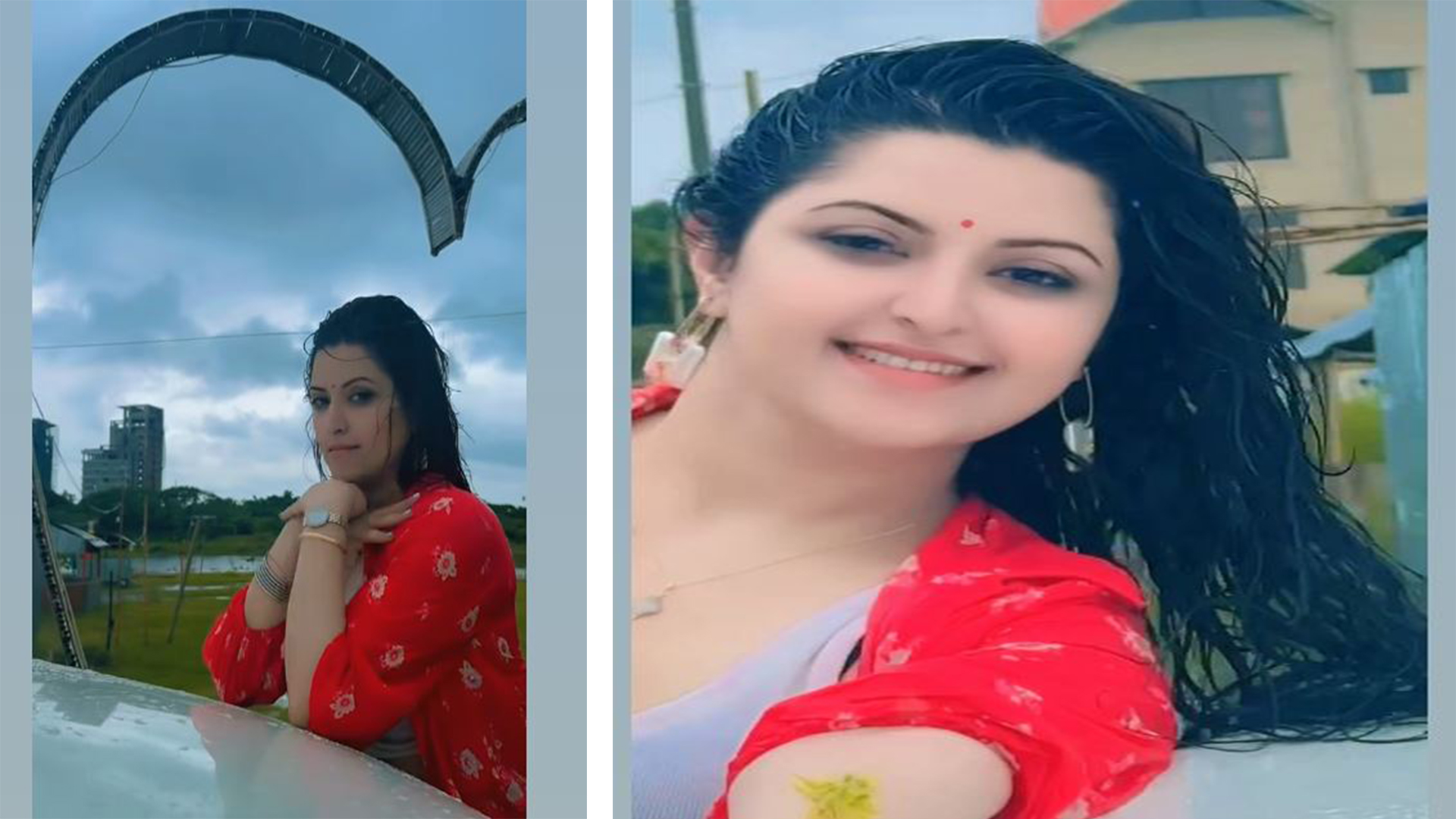 বৃষ্টির ছোঁয়ায় সিক্ত পরীমণি