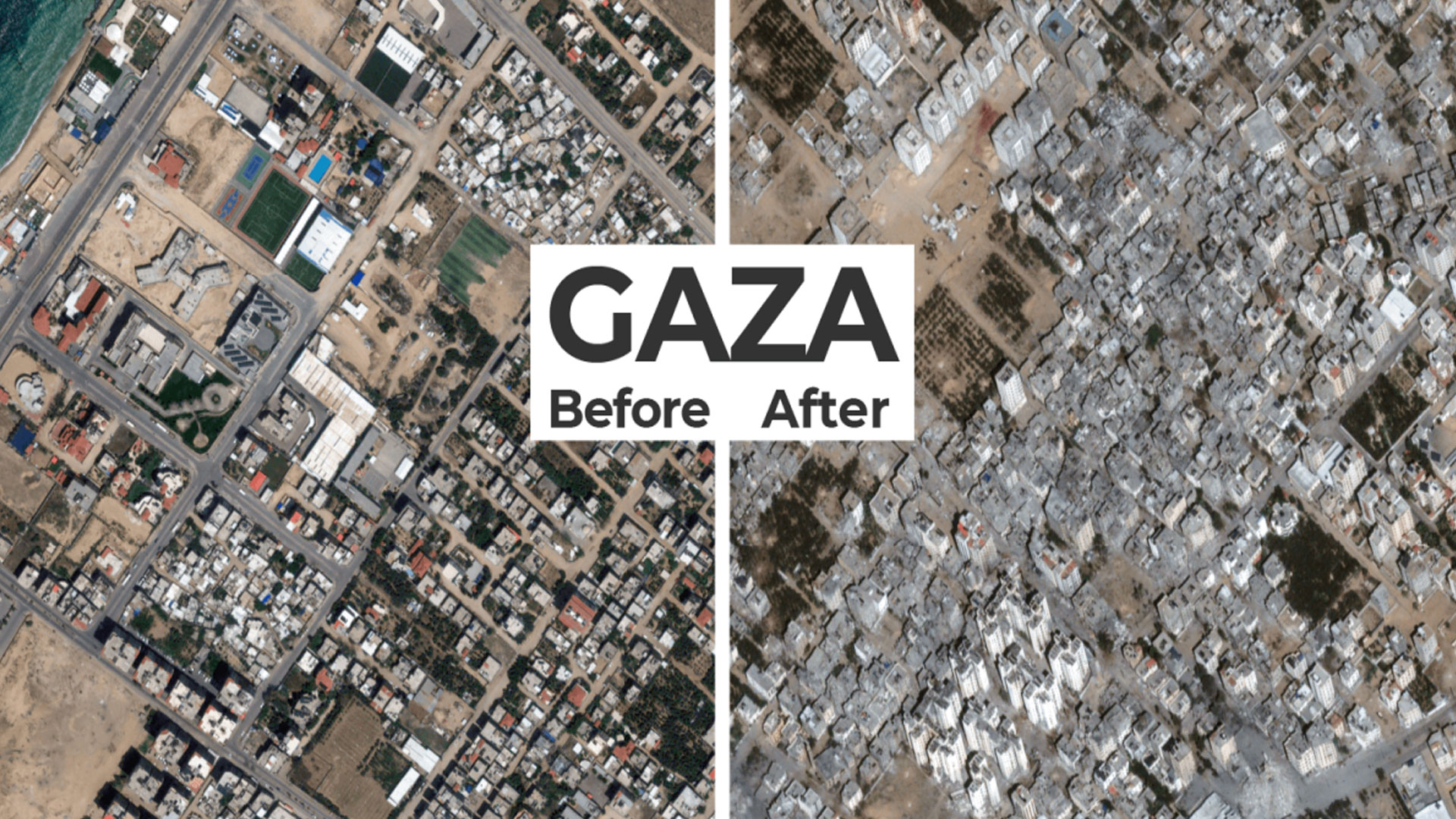 Satellite images show before and after Israeli invasion of the Gaza Strip. Photo: Collected