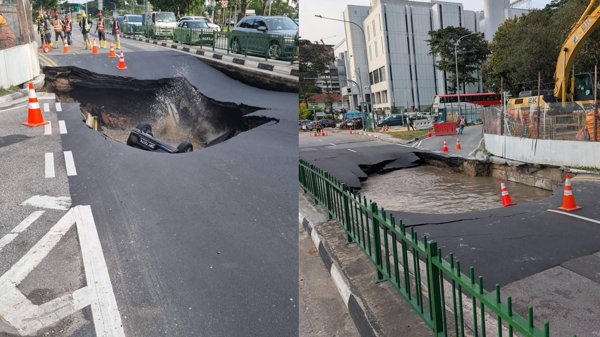 হঠাৎ দেবে গেল রাস্তা, গর্তে পড়ল চলন্ত গাড়ি