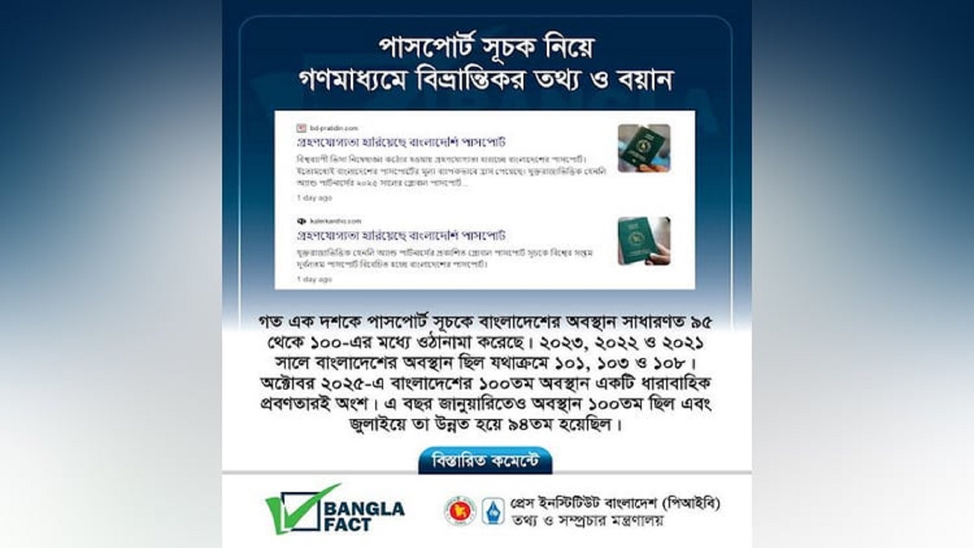 পাসপোর্ট সূচকে বাংলাদেশের অবস্থান নিয়ে বিভ্রান্তিকর তথ্য ছড়ানো হয়েছে: বাংলাফ্যাক্ট